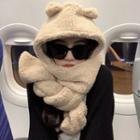 Bear Hooded Scarf Almond - One Size