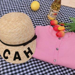 Letter Appliqu  Woven Rattan Cap Beige - One Size