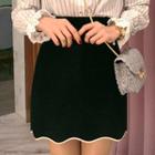 Scallop-hem Thick Mini Skirt
