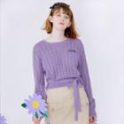 Tie-waist Cropped Pointelle-knit Top Lavender - One Size