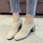 Square-toe Chunky Heel Knit Ankle Boots