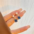 Flower Drop Earring 1 Pair - White & Gold & Blue - One Size