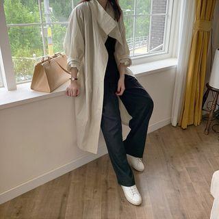 Funnel-neck Raglan-sleeve Long Safari Coat
