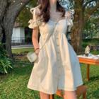 Spaghetti Strap Frill Trim Stitched A-line Skirt