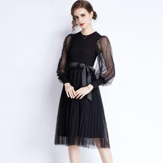 Mesh-sleeve Knit Dress
