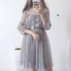 Set: 3/4-sleeve A-line Mesh Dress + Slipdress