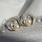 925 Sterling Silver Pearl Accent Hoop Earrings 1 Pair - 925 Silver - One Size
