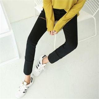 Cuff-hem Ripped Straight-cut Pants