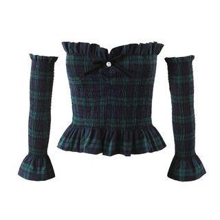 Set: Plaid Tube Top + Arm Sleeves