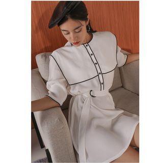 Contrast Trim Tie-waist Mini Dress