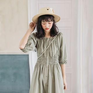 3/4-sleeve Frill Trim A-line Midi Dress