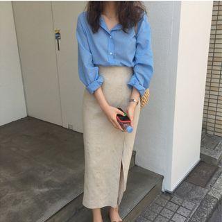 Plain Shirt / Midi Straight-fit Split Skirt