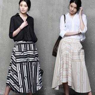 Stripe Long Swing Skirt