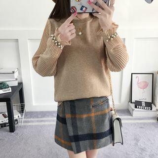 Embellished Chiffon Long-sleeve Sweater