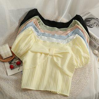 Off-shoulder Ribbon Crop Top In 6 Colors
