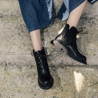 Platform Block Heel Buckled Short Boots
