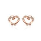 Simple Romantic Plated Rose Gold Heart Stud Earrings With Austrian Element Crystal Rose Gold - One Size