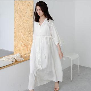 Tasseled 3/4 Sleeve Midi Dress