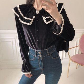 Capelet Velvet Blouse With Brooch