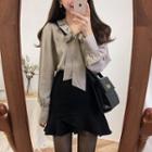 Bow Neck Long Sleeve Blouse / V-neck Pinafore Dress / A-line Skirt