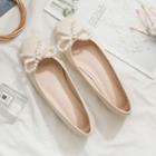 Faux Pearl Bow Faux Leather Flats
