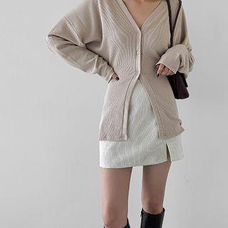 Drop-shoulder Napped Cardigan