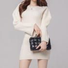 Bell-sleeve Mini Sweater Dress White - One Size