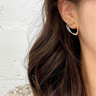 Layered Heart Ear Stud 1 Pair - S925 Silver - One Size