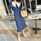 Puritan-collar Midi Sheath Dress
