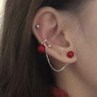 Beaded Ear Cuff Drop Earring 1pc - Silver & Red - One Size