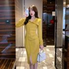 Front Slit Long-sleeve Sheath Dress