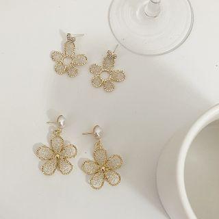 Rhinestone Faux Crystal Flower Dangle Earring