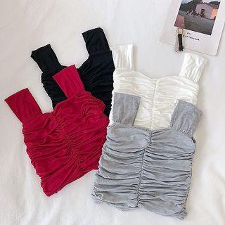 Plain Frilled Slim-fit Strap Top