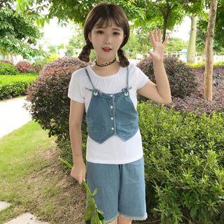 Set: Short-sleeve T-shirt + Denim Camisole Top