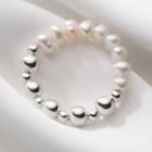Faux Pearl Sterling Silver Ring S925 Silver - Ring - White & Silver - One Size