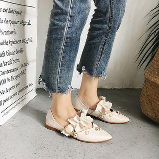 Faux Pearl Frill Trim Pointed Pumps