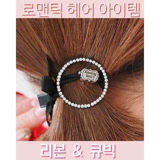 Rhinestone-hoop Ribbon Hair Tie