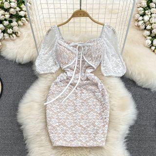 Puff Sleeve Lace Sheath Dress