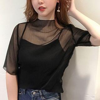 Set: Sheer Short-sleeve Top + Camisole Top