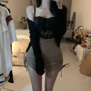 Lace Camisole Top / Cardigan / High Waist Hot Pants / Set