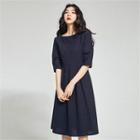 3/4-sleeve A-line Midi Linen Dress