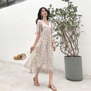 Print V-neck Midi Dress