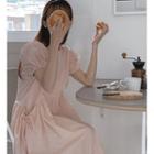 Ruched Plain Oversized Puff Short Sleeve Dress Light Tangerine - One Size