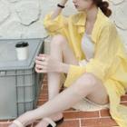 Long-sleeve Striped Loose-fit Shirt Yellow - One Size
