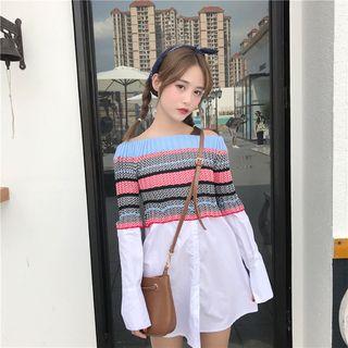 Long-sleeve Striped Knit Panel Dress