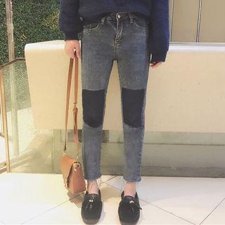 Panel Straight Cut Cropped Jeans