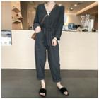 Drawstring Long-sleeve Jumpsuit