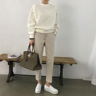 Raglan-sleeve Lettering Fleece-lined Sweatshirt