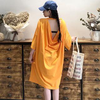 Backless 3/4-sleeve T-shirt Dress