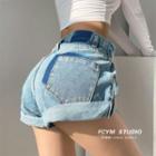 Rolled High-waist Denim Hot Shorts In 5 Colors